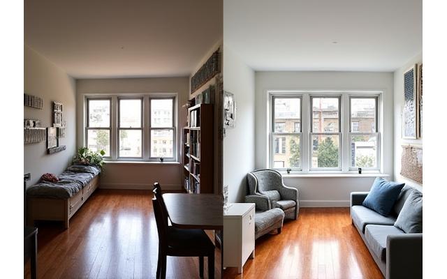 Before/After: Cramped studio apartment transformed into a spacious, modern living area